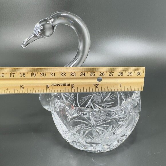 Bohemia Czech Clear Crystal Glass Swan Pinwheel Glass Dish Bowl Duck Bird VTG - Picture 5 of 12